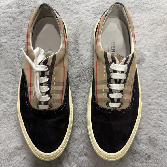 BURBERRY Sneakers In Vintage Check Cotton & Suede Sneakers Size 44 / US 11  AUTH
